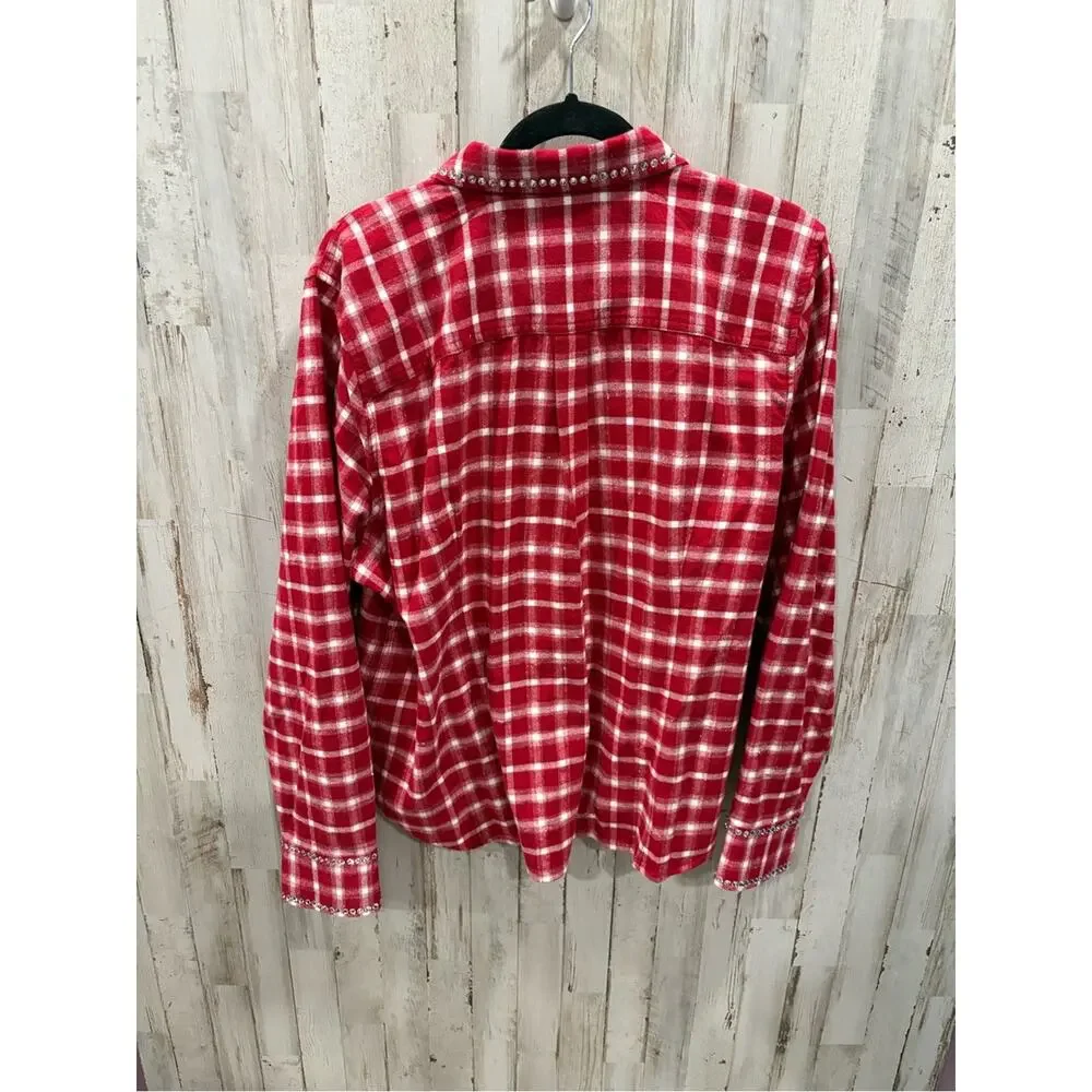 J. Crew Embellished shrunken button-up shirt Red plaid brushed cotton oxford 20